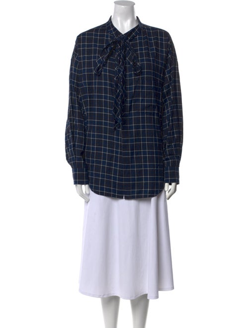 Balenciaga 2018 Plaid Print Button-Up Top