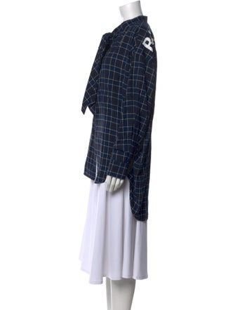 Balenciaga 2018 Plaid Print Button-Up Top