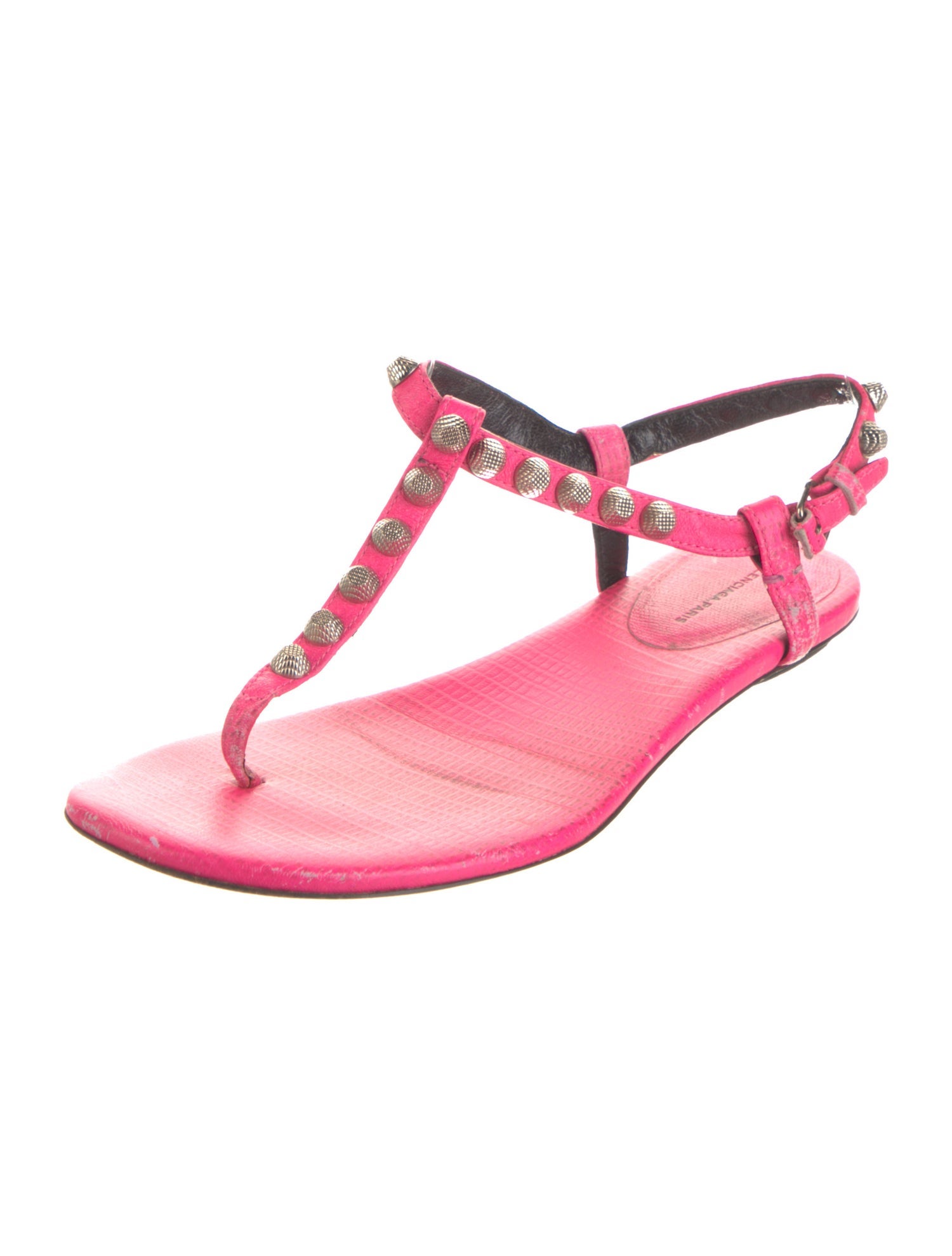 Balenciaga Leather Polka Dot Print T-Strap Sandals