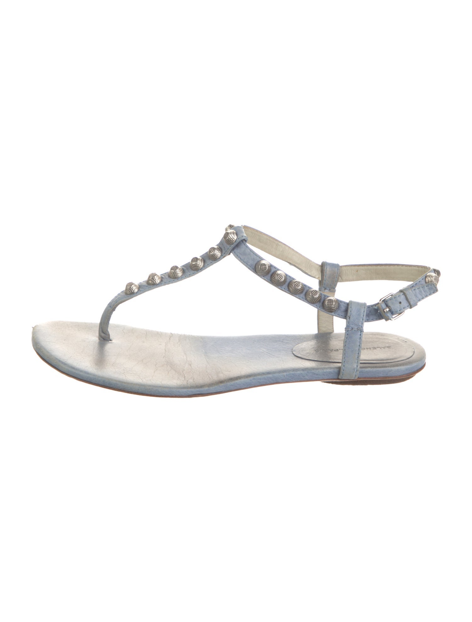 Balenciaga Leather Studded Accents T-Strap Sandals