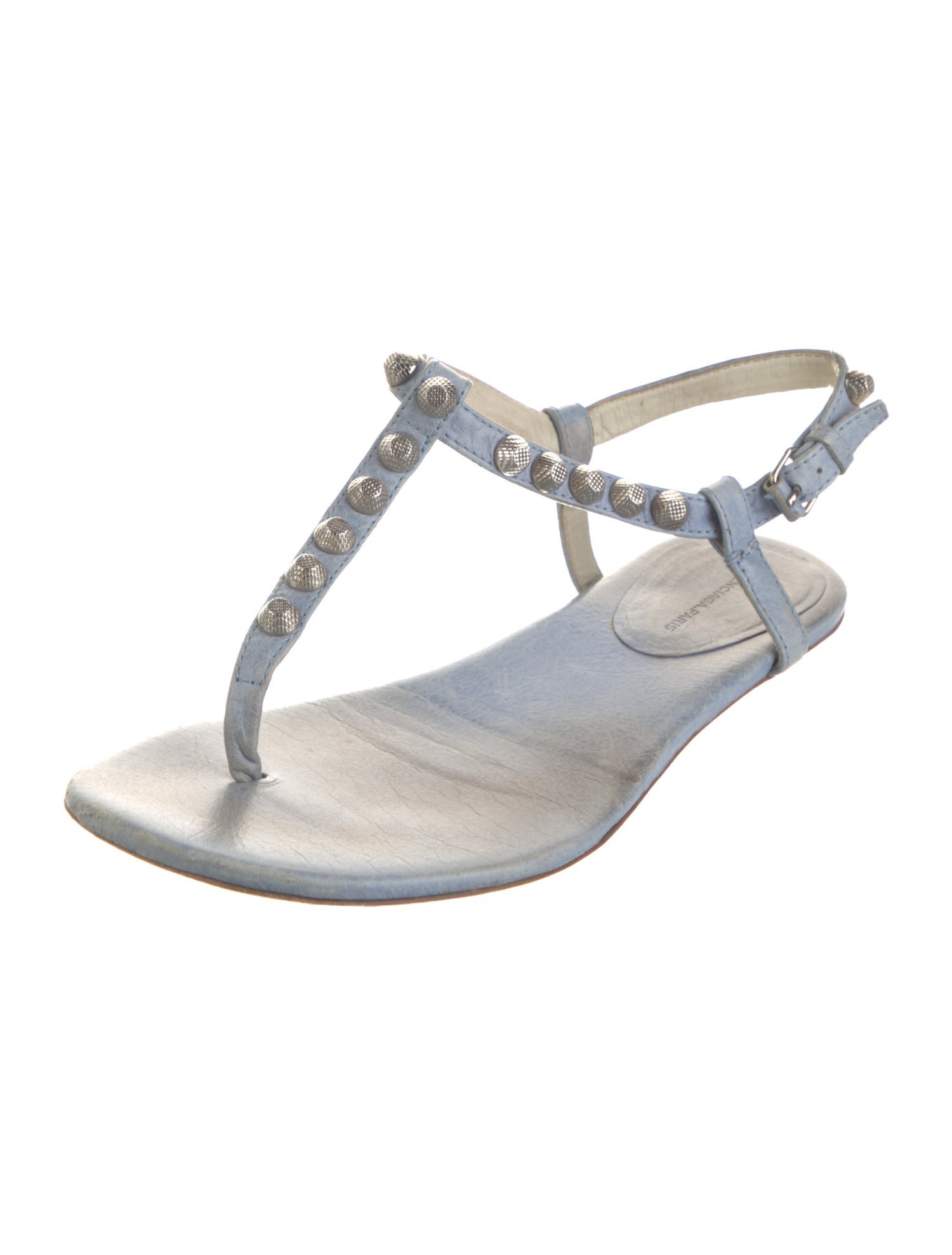 Balenciaga Leather Studded Accents T-Strap Sandals