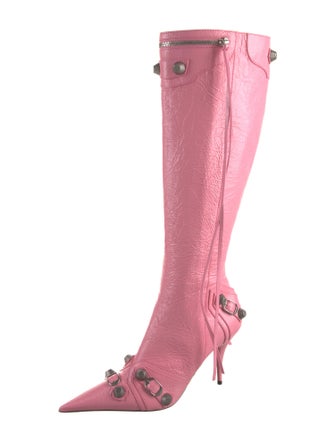 Balenciaga Leather Studded Accents Lace-Up Boots