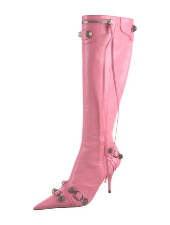 Balenciaga Leather Studded Accents Lace-Up Boots