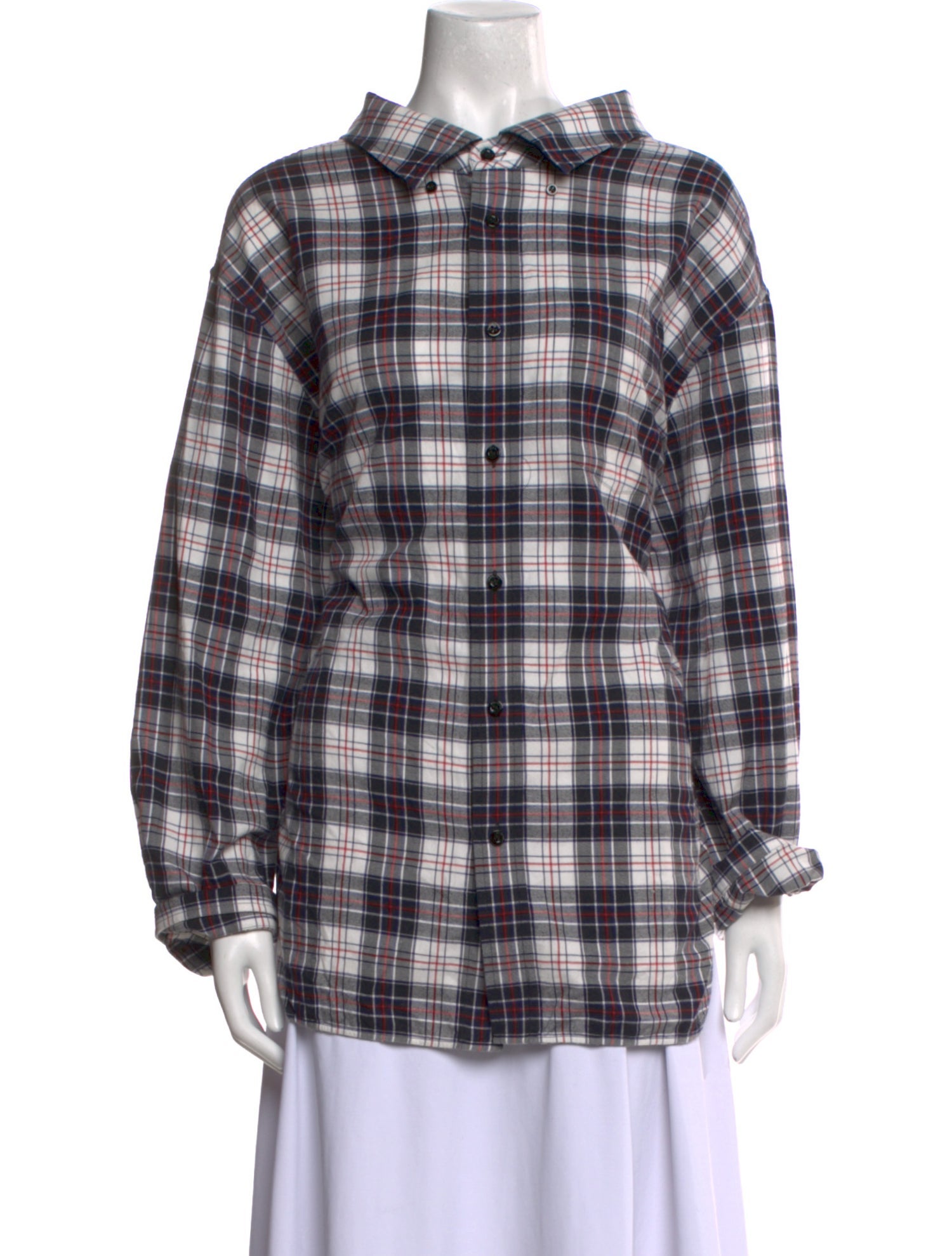 Balenciaga 2018 Plaid Print Button-Up Top
