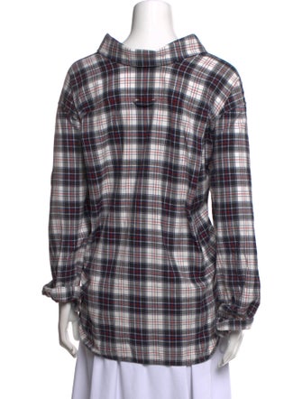 Balenciaga 2018 Plaid Print Button-Up Top
