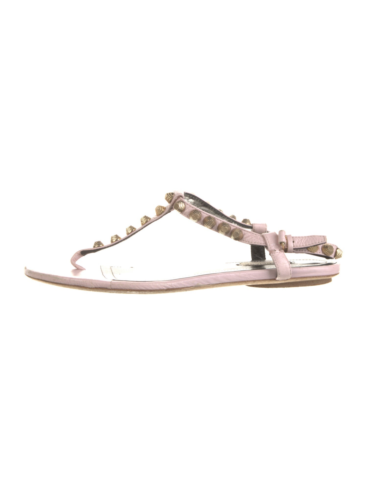 Balenciaga Leather Studded Accents T-Strap Sandals