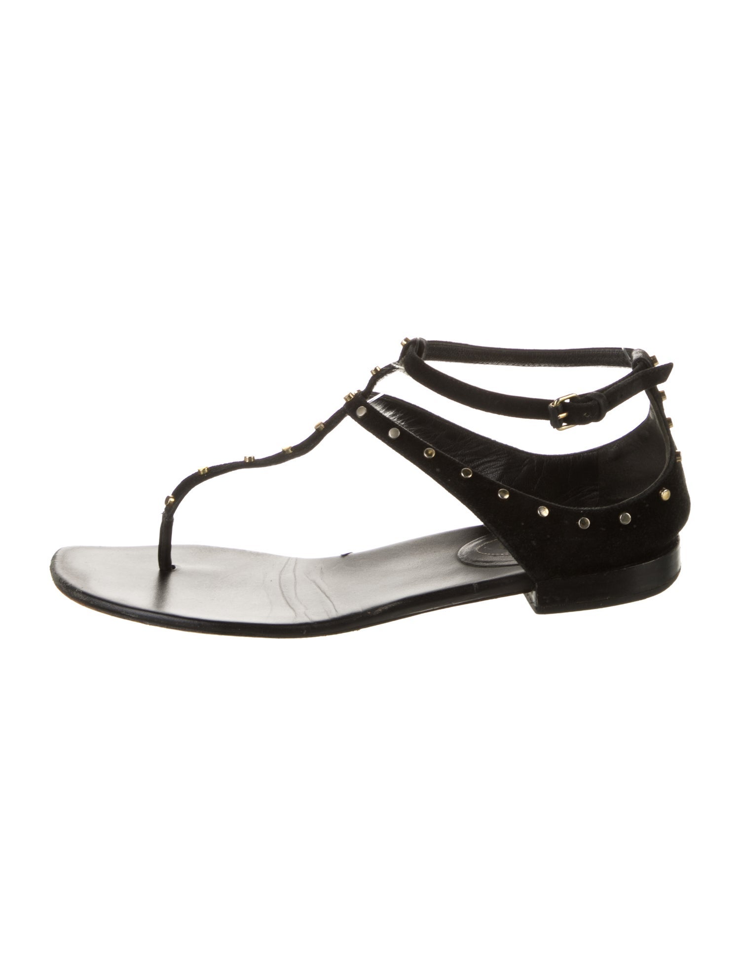 Balenciaga Suede Studded Accents T-Strap Sandals