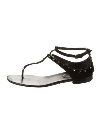 Balenciaga Suede Studded Accents T-Strap Sandals