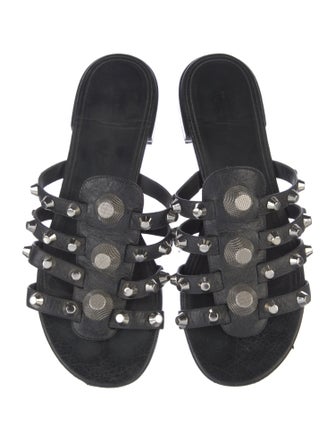 Balenciaga Leather Studded Accents Slides