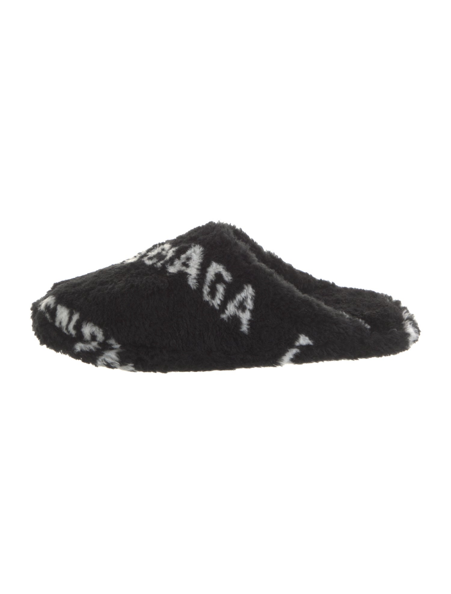 Balenciaga Signature Logo Faux Fur Slippers