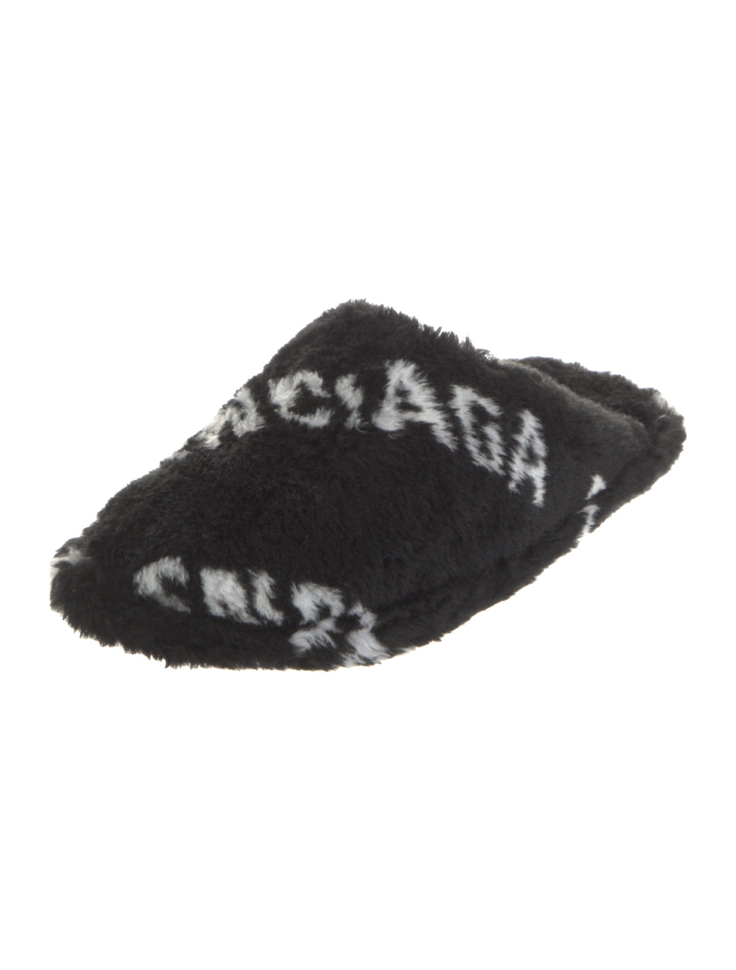 Balenciaga Signature Logo Faux Fur Slippers