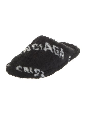 Balenciaga Signature Logo Faux Fur Slippers