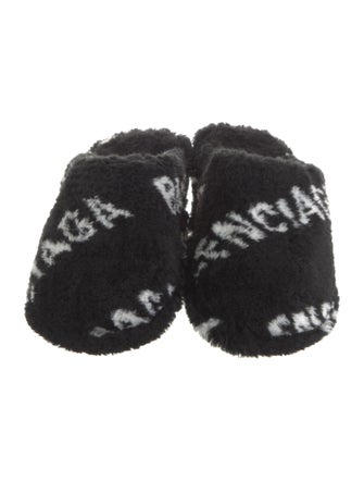 Balenciaga Signature Logo Faux Fur Slippers