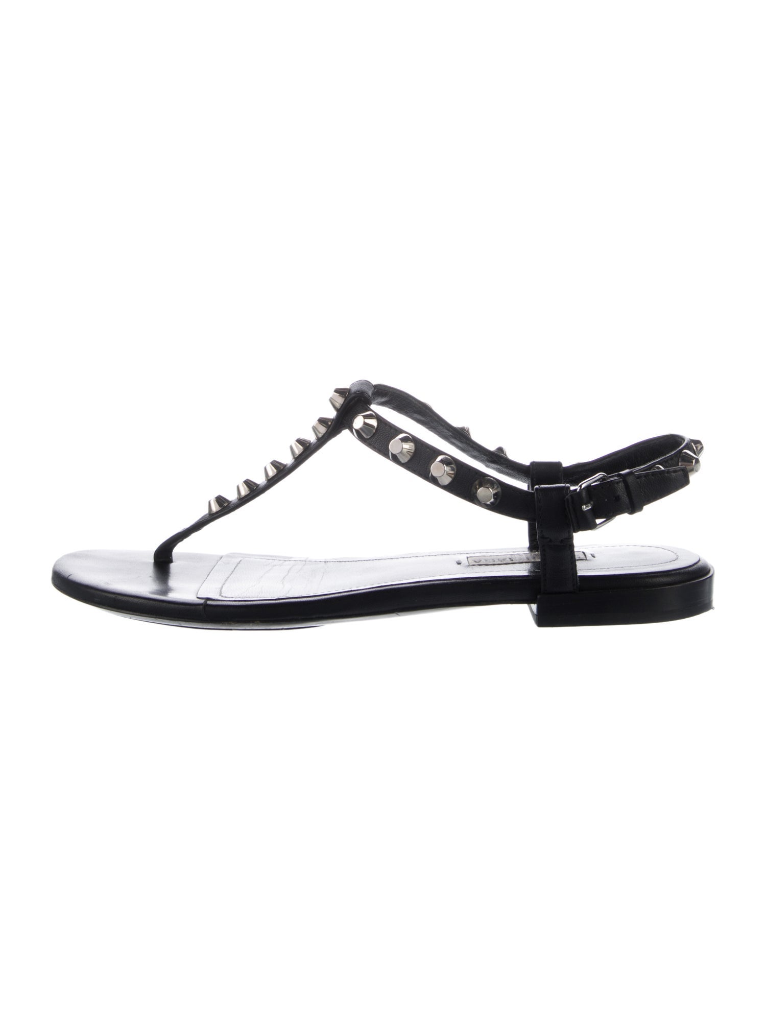 Balenciaga Leather Studded Accents T-Strap Sandals