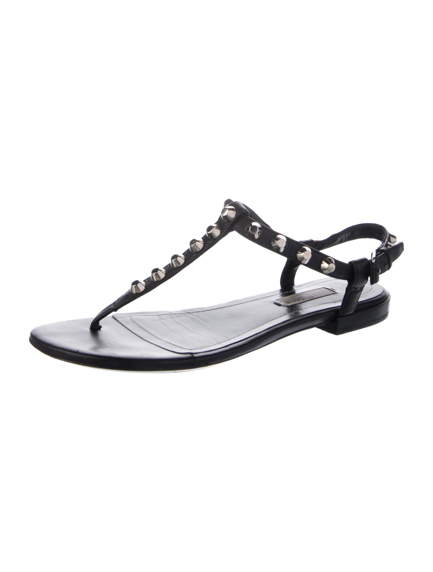 Balenciaga Leather Studded Accents T-Strap Sandals