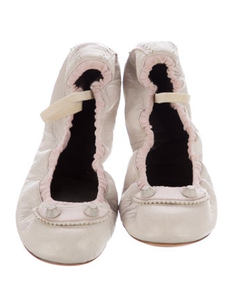 Balenciaga Leather Studded Accents Ballet Flats