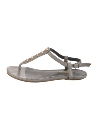 Balenciaga Leather Studded Accents T-Strap Sandals