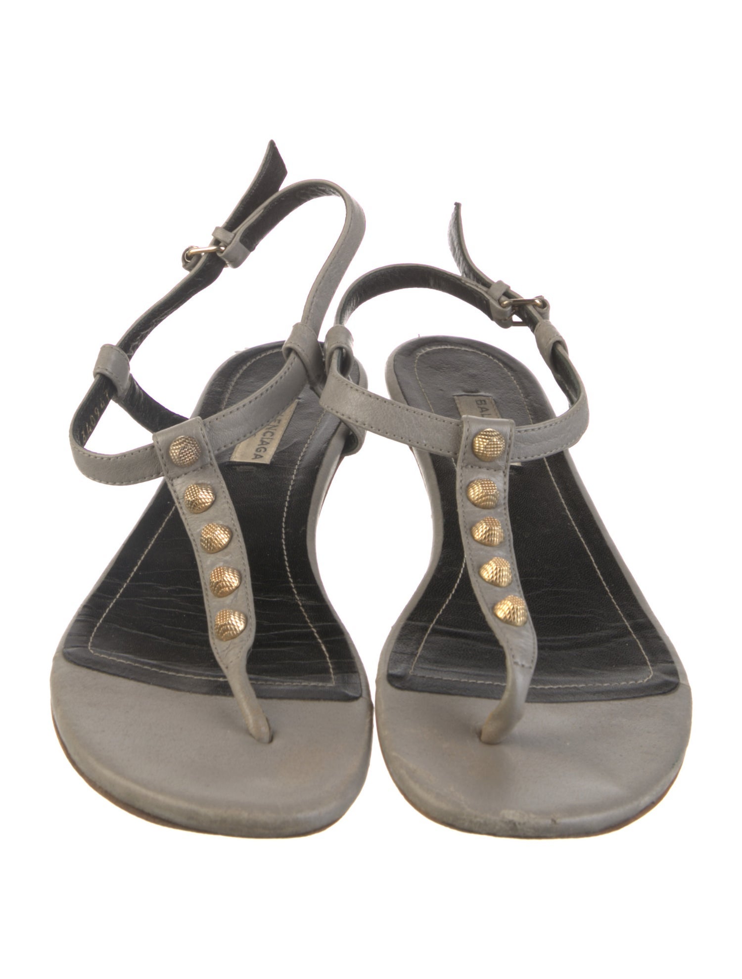 Balenciaga Leather Studded Accents T-Strap Sandals