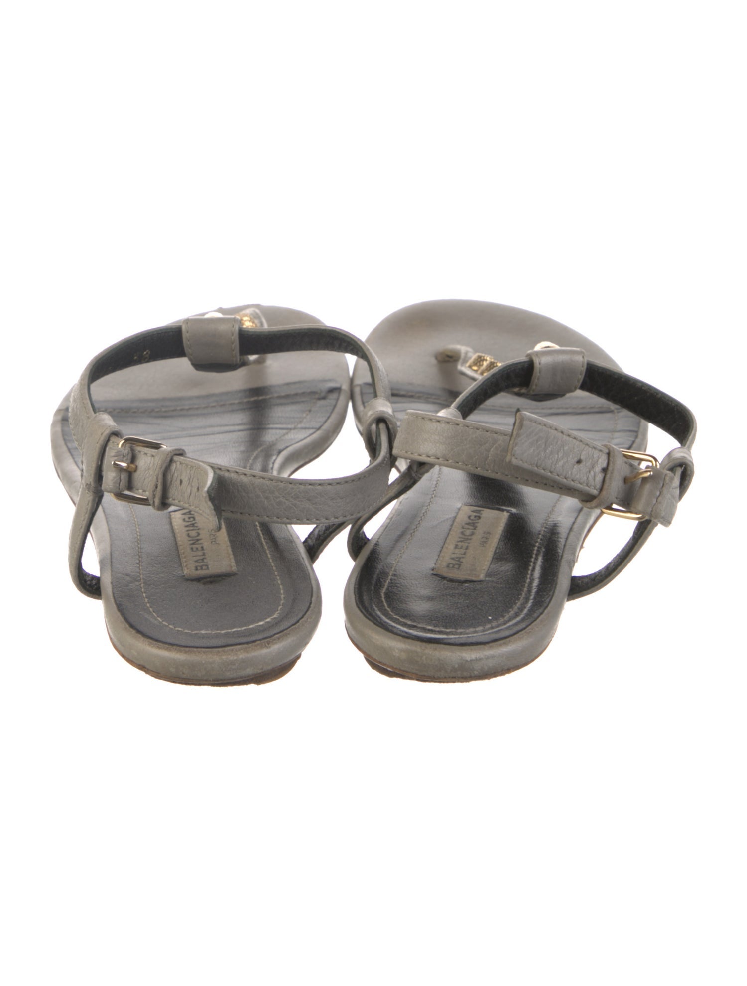 Balenciaga Leather Studded Accents T-Strap Sandals