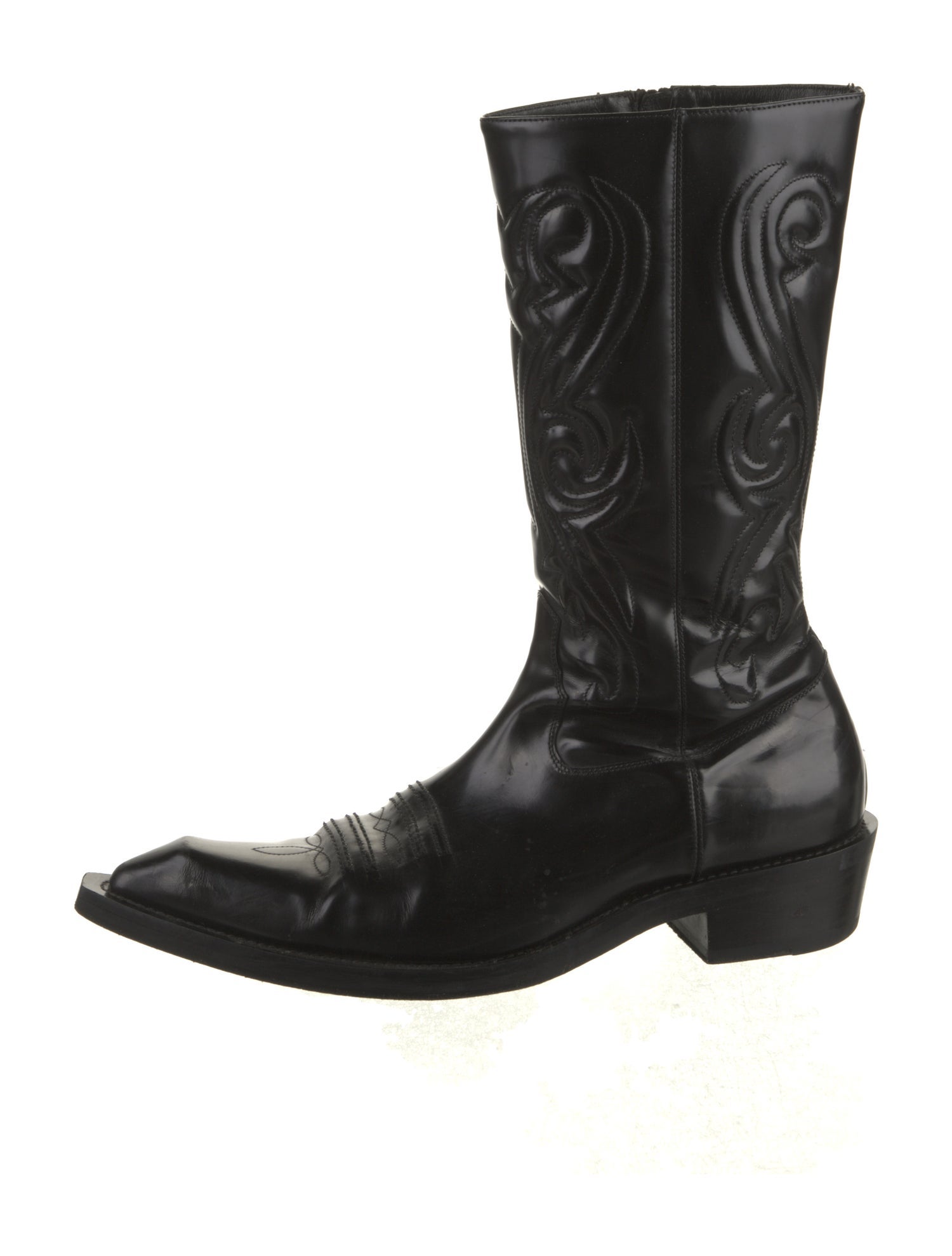 Balenciaga Patent Leather Embroidered Accent Western Boots