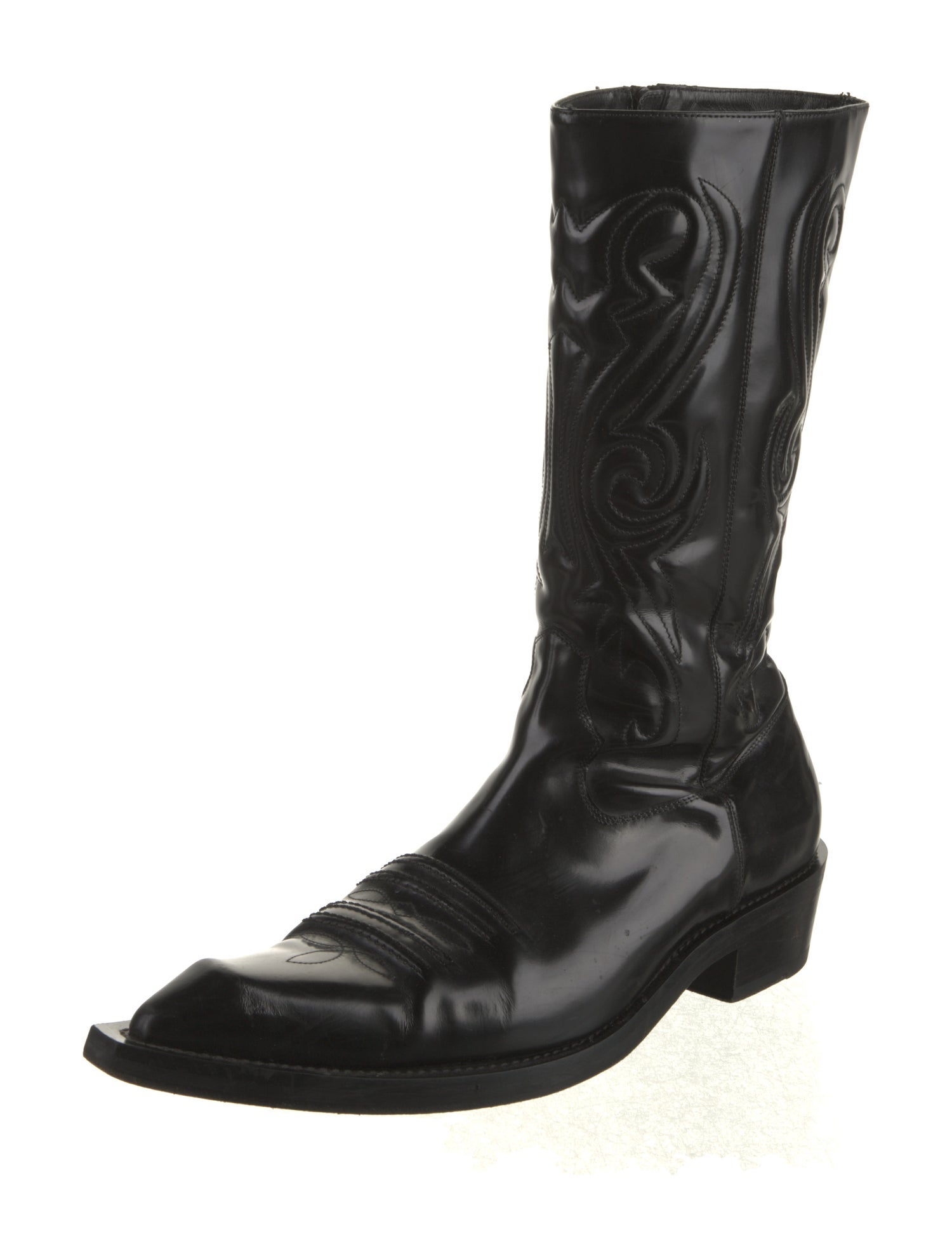 Balenciaga Patent Leather Embroidered Accent Western Boots