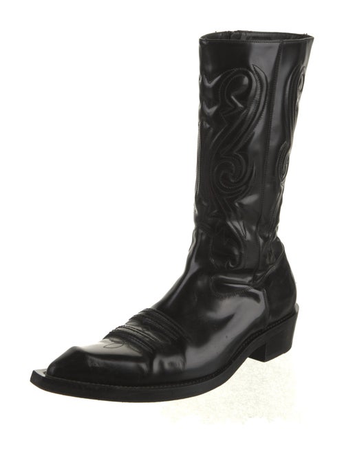 Balenciaga Patent Leather Embroidered Accent Western Boots