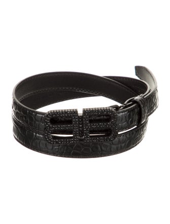 Balenciaga Skinny Embossed Leather Belt