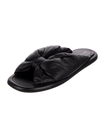 Balenciaga Leather Pleated Accents Slides