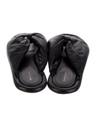 Balenciaga Leather Pleated Accents Slides
