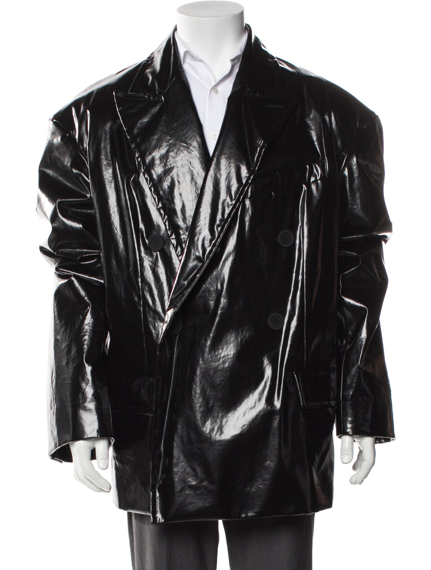 Balenciaga 2022 Shiny Double Breasted Oversized Moto Jacket