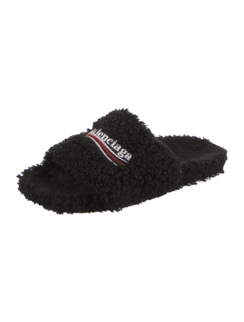 Balenciaga Shearling Embroidered Accent Slides