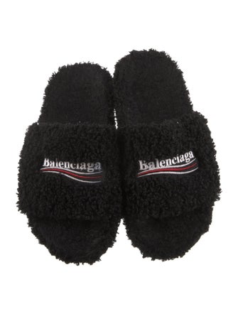 Balenciaga Shearling Embroidered Accent Slides