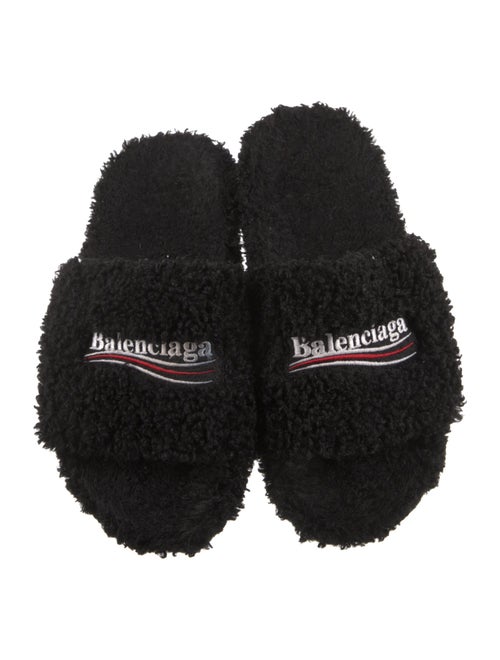Balenciaga Shearling Embroidered Accent Slides