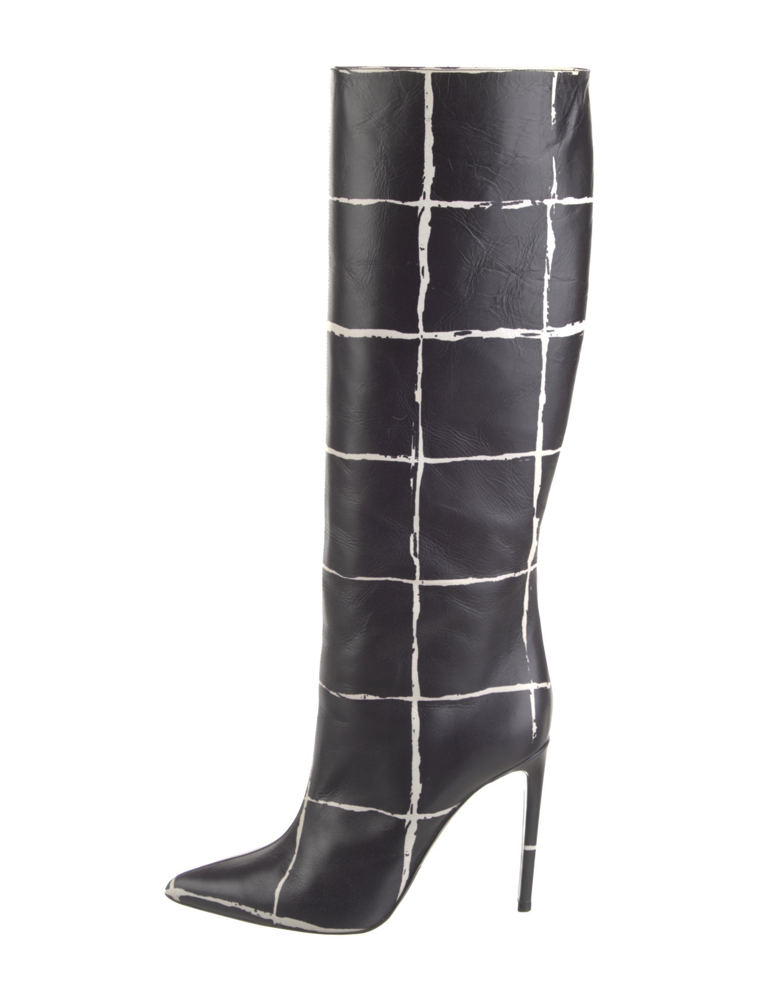 Balenciaga Leather Plaid Print Boots
