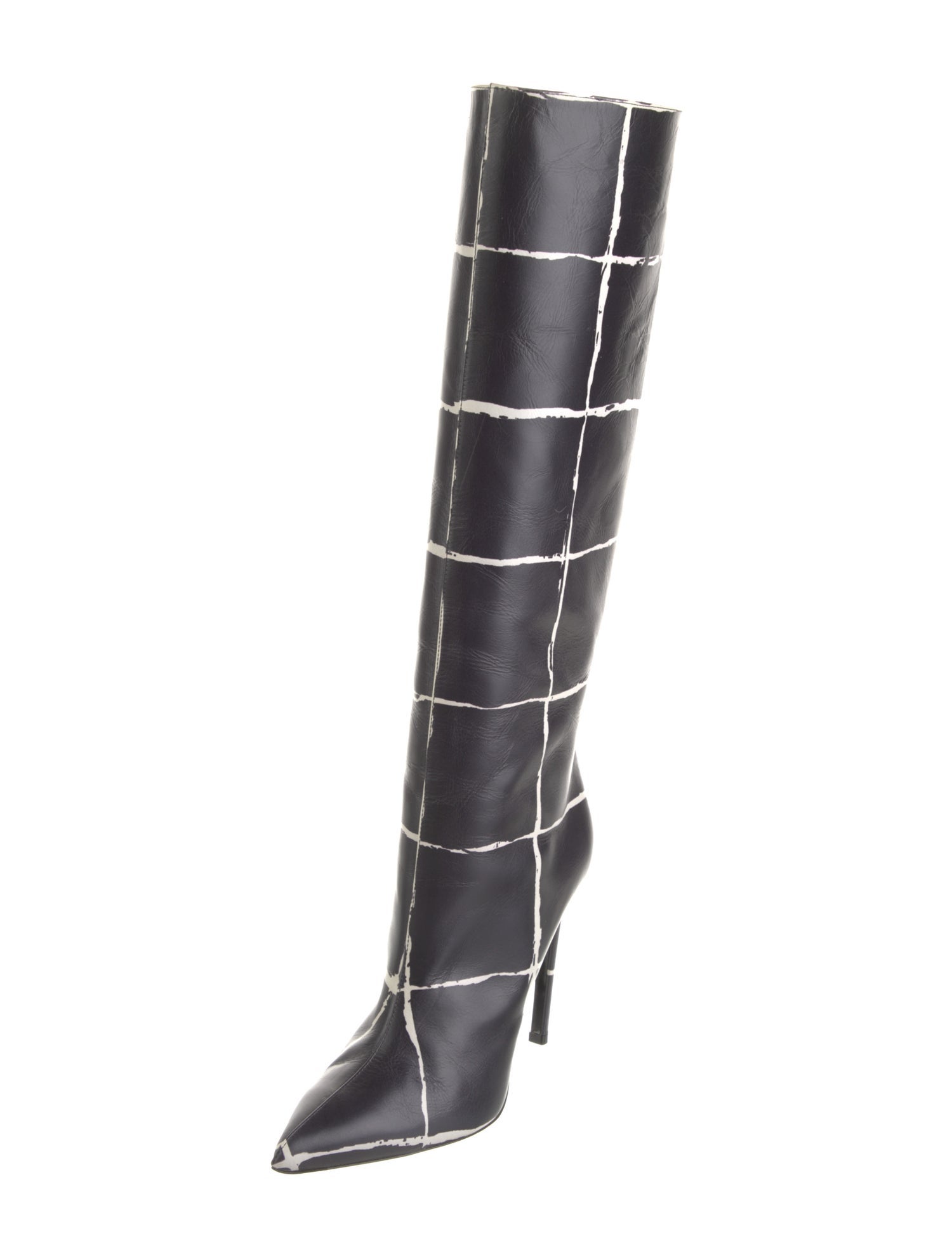 Balenciaga Leather Plaid Print Boots