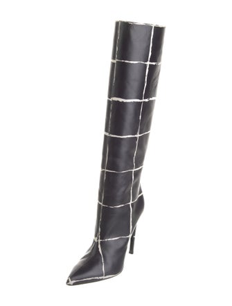 Balenciaga Leather Plaid Print Boots