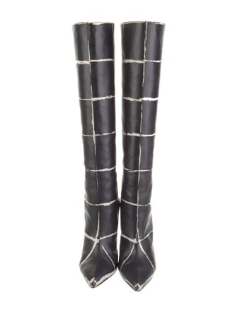 Balenciaga Leather Plaid Print Boots