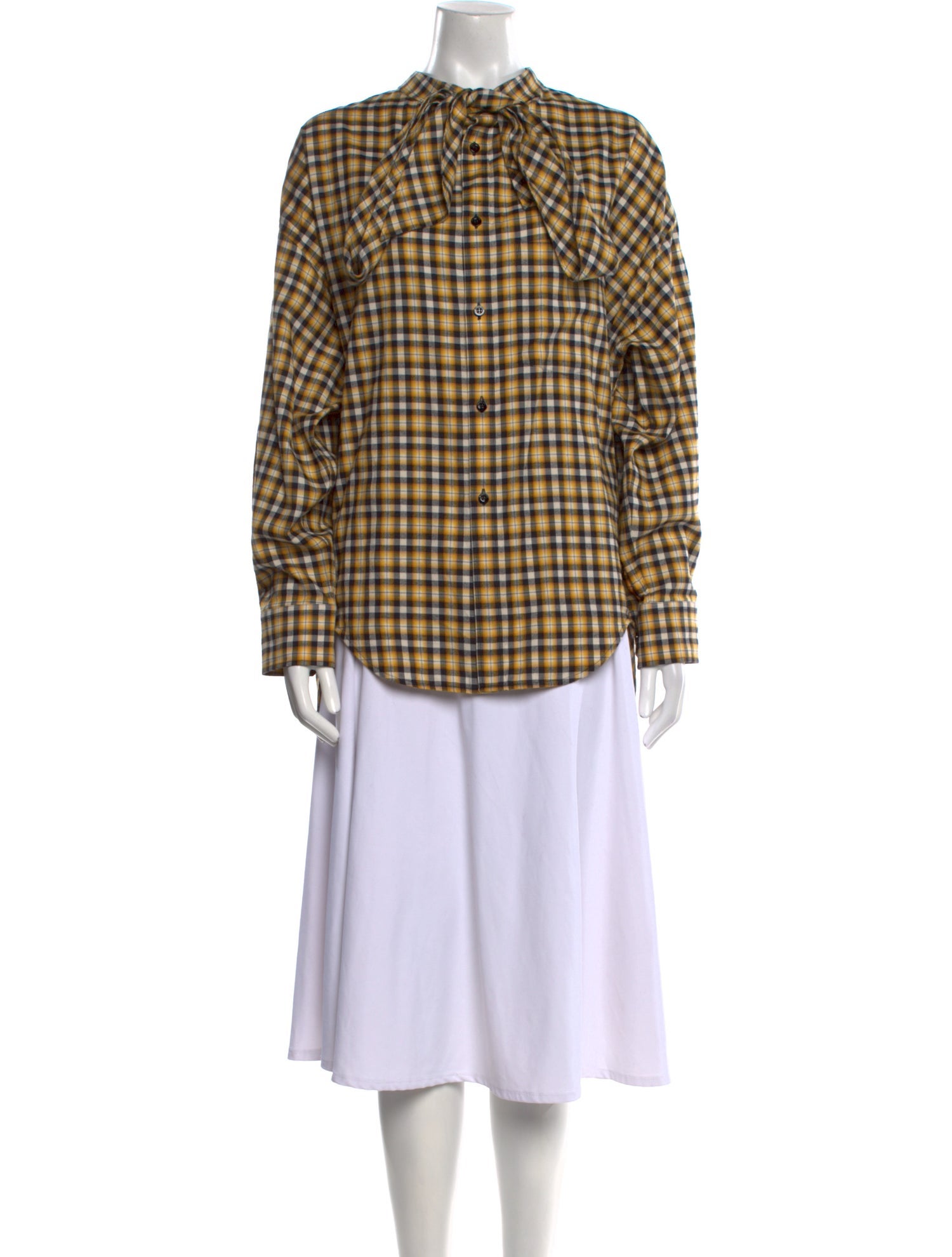 Balenciaga 2018 Plaid Print Button-Up Top