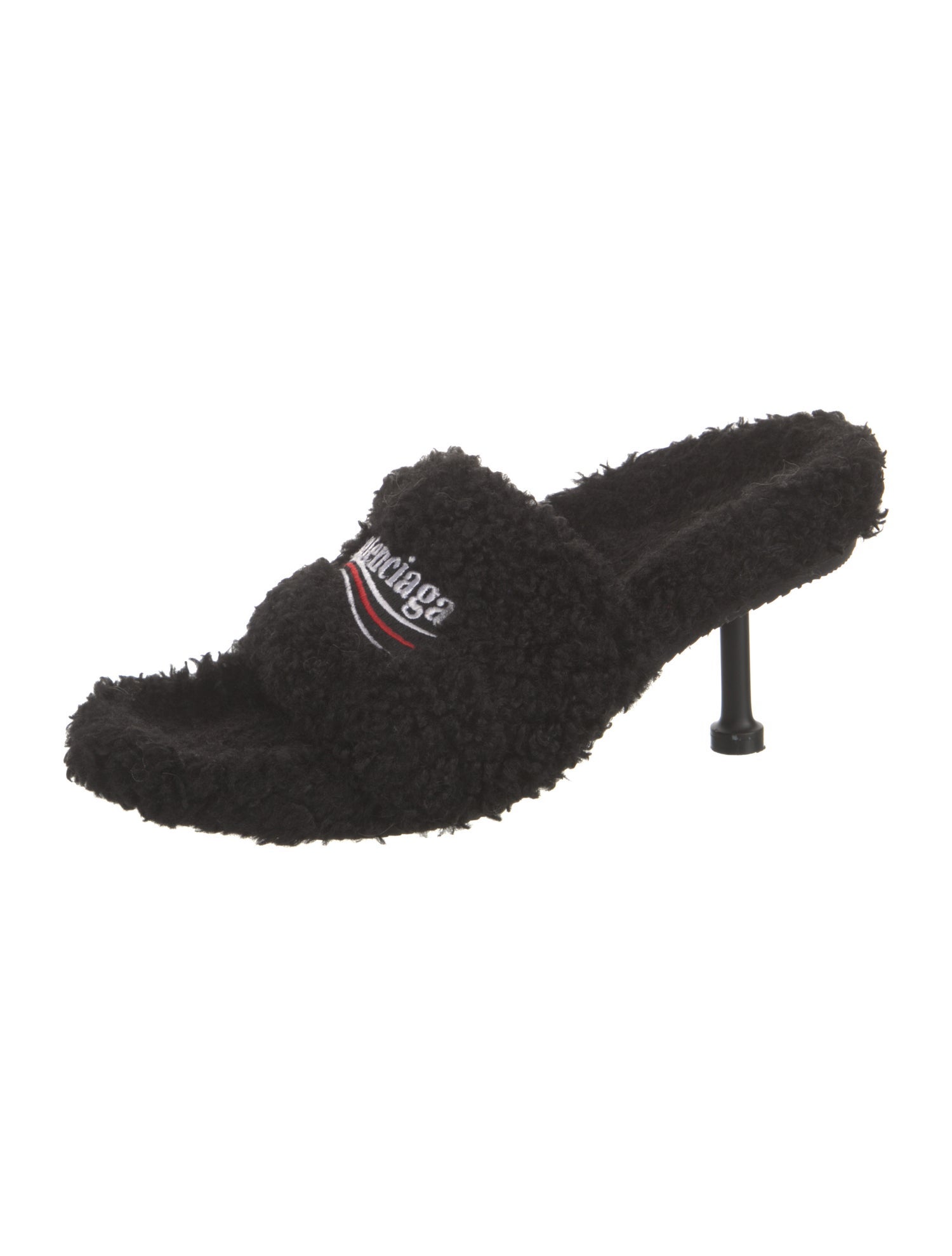 Balenciaga Faux Fur Embroidered Accent Sandals