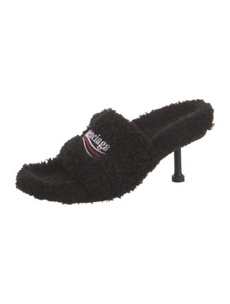Balenciaga Faux Fur Embroidered Accent Sandals