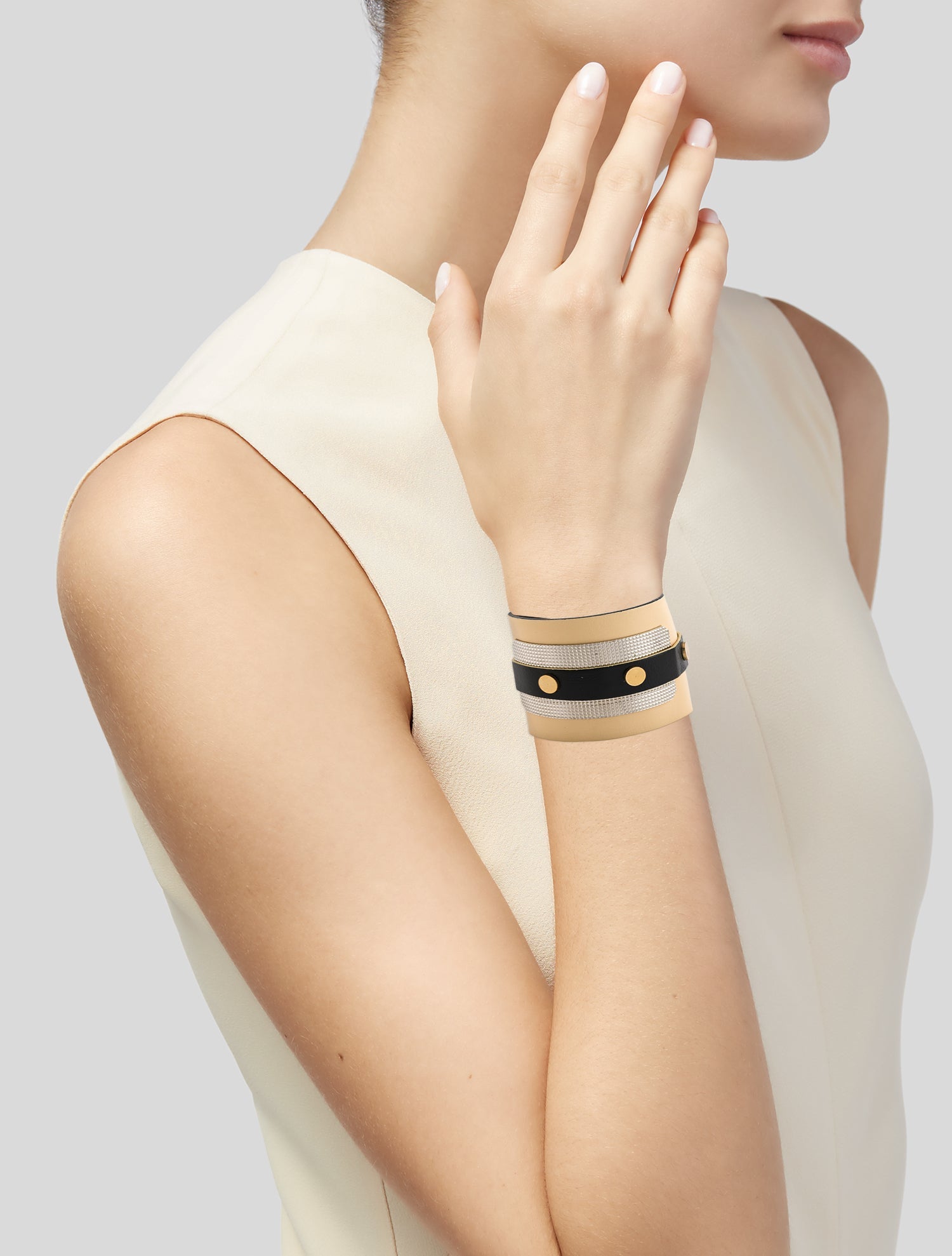 Balenciaga Wide Leather Stud Wrap Bracelet