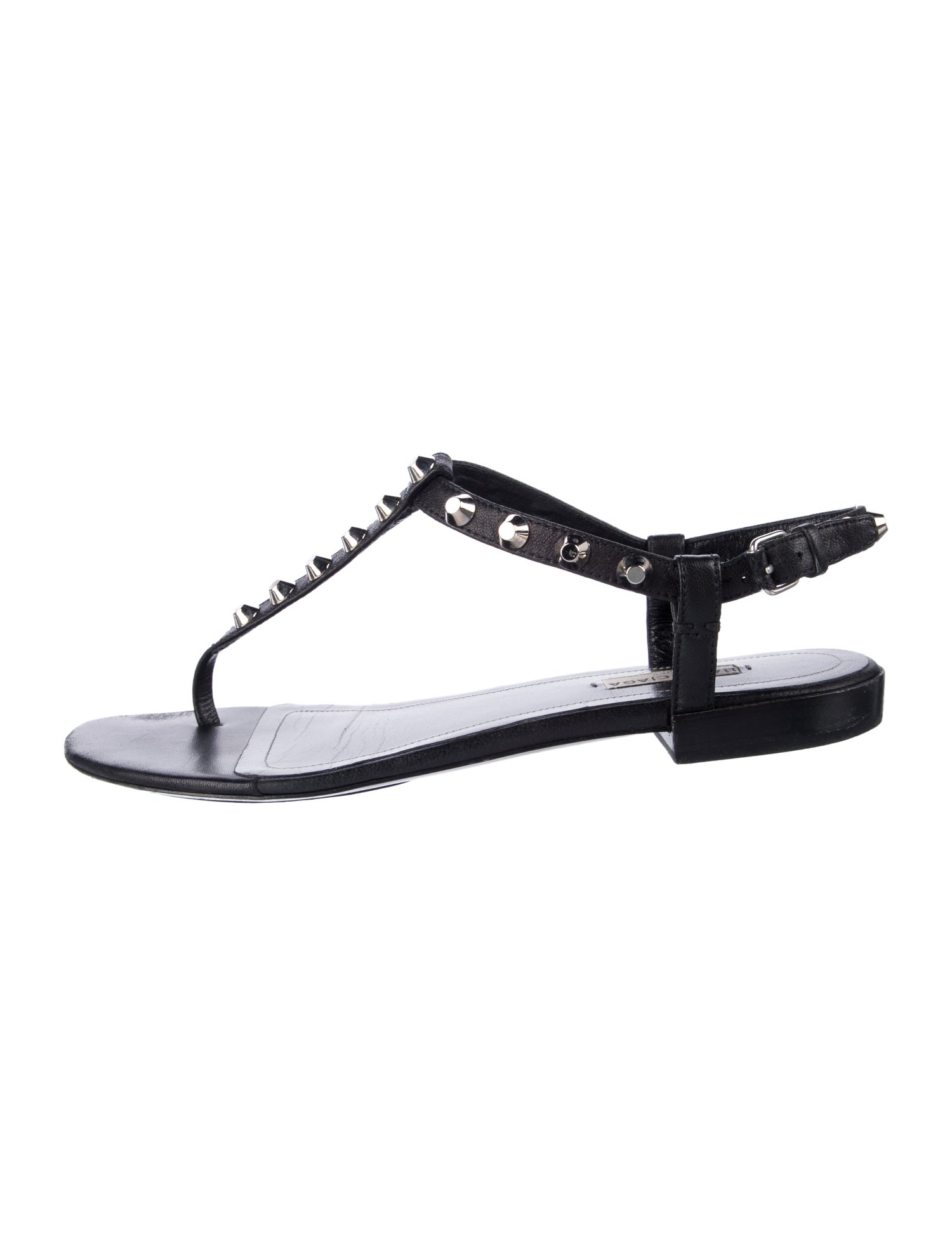 Balenciaga Leather Studded Accents T-Strap Sandals