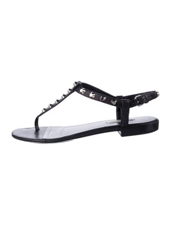 Balenciaga Leather Studded Accents T-Strap Sandals