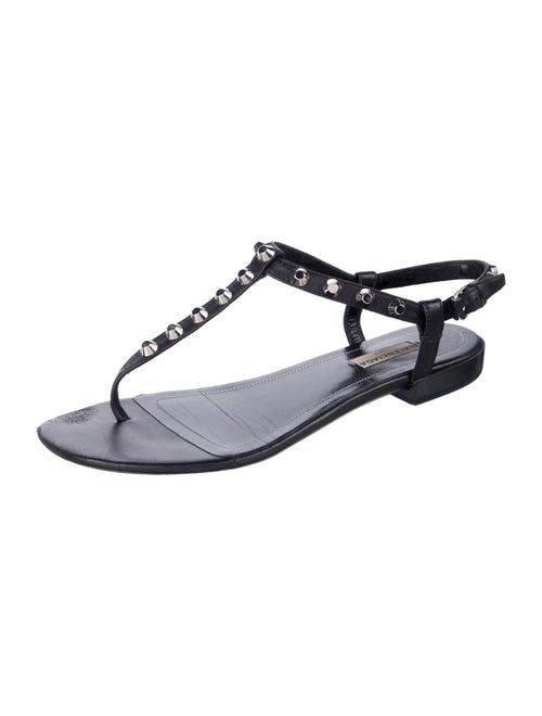 Balenciaga Leather Studded Accents T-Strap Sandals