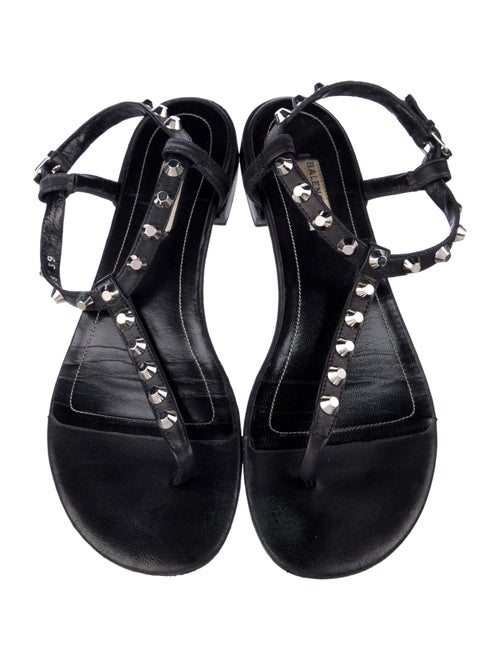 Balenciaga Leather Studded Accents T-Strap Sandals