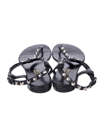 Balenciaga Leather Studded Accents T-Strap Sandals