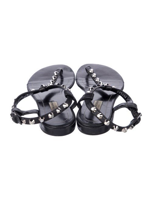 Balenciaga Leather Studded Accents T-Strap Sandals