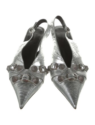 Balenciaga Leather Studded Accents Slingback Pumps