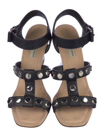 Balenciaga Leather Studded Accents T-Strap Sandals