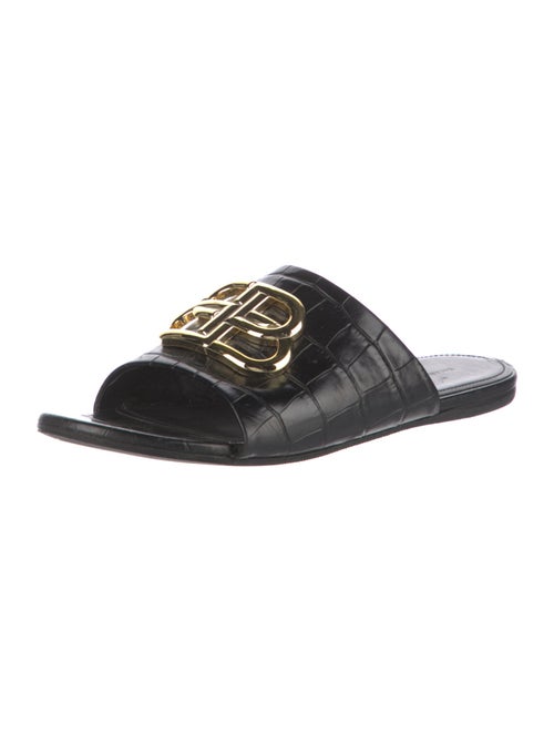 Balenciaga Signature Logo Embossed Leather Slides